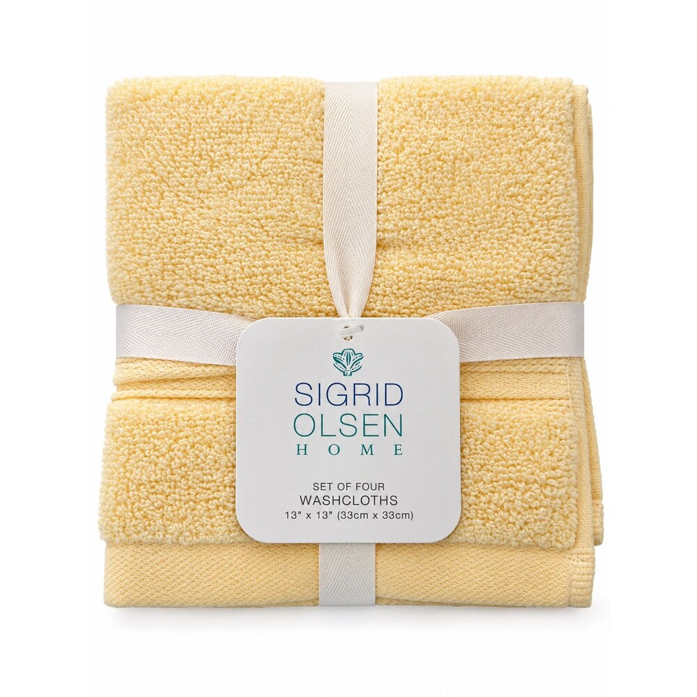 Sigrid Olsen Face Towels Wash Cloths Yellow Soft 100% Cotton 13X13 Set Of 4